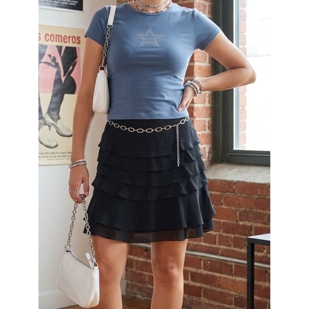 JS Collections Vintage Y2K Tiered Ruffle Mini Skirt 8P 90s Y2K Whimsigoth